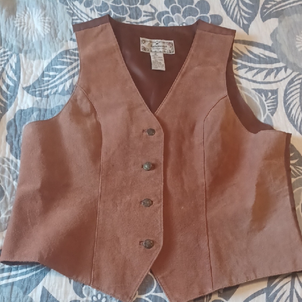 Sophisticates By Jonathan Martin 100% Leather Brown Button-Up Vest Size Medium